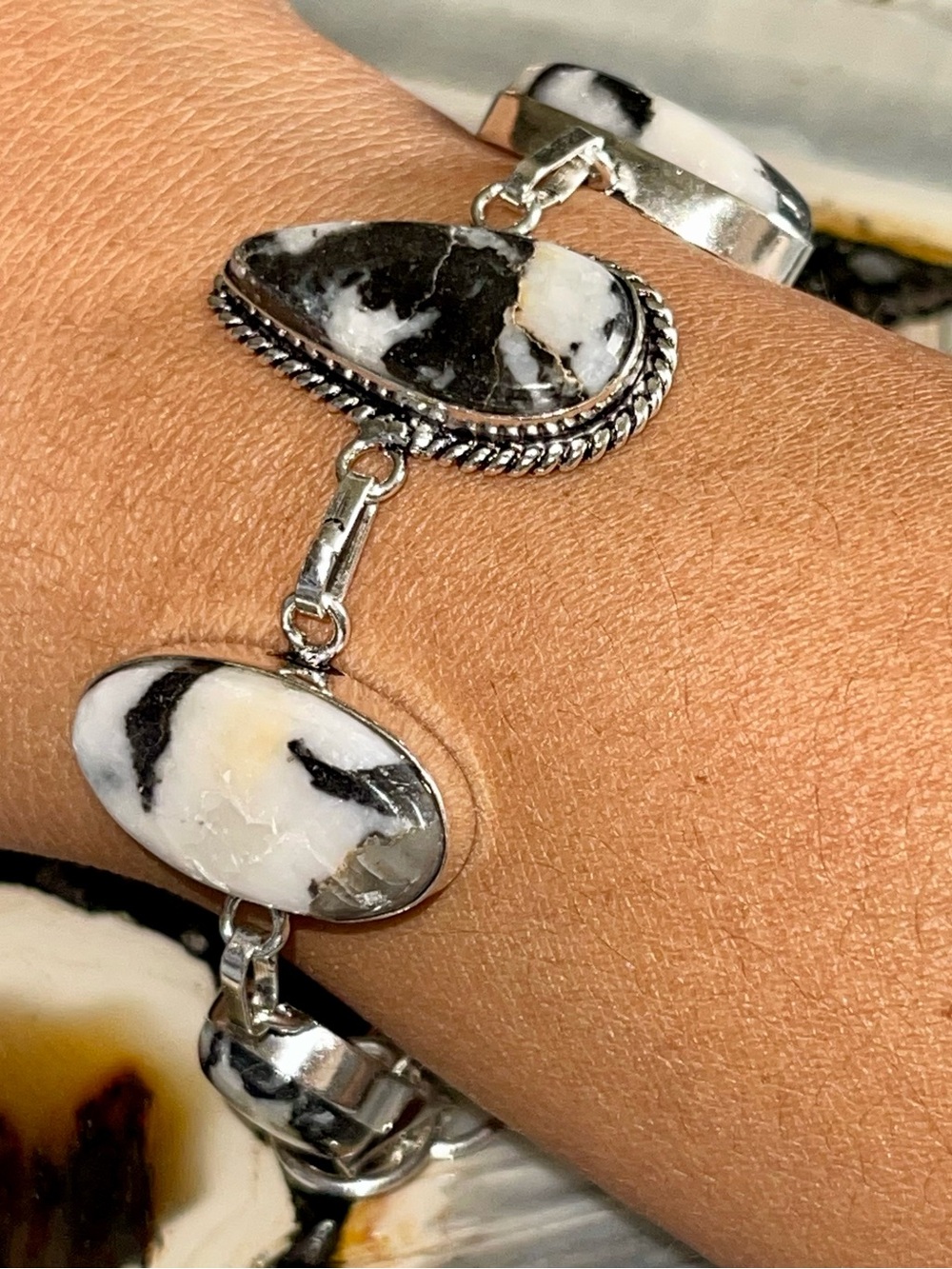 White Buffalo Turquoise Crystal Bracelet 7 1/2”-9”